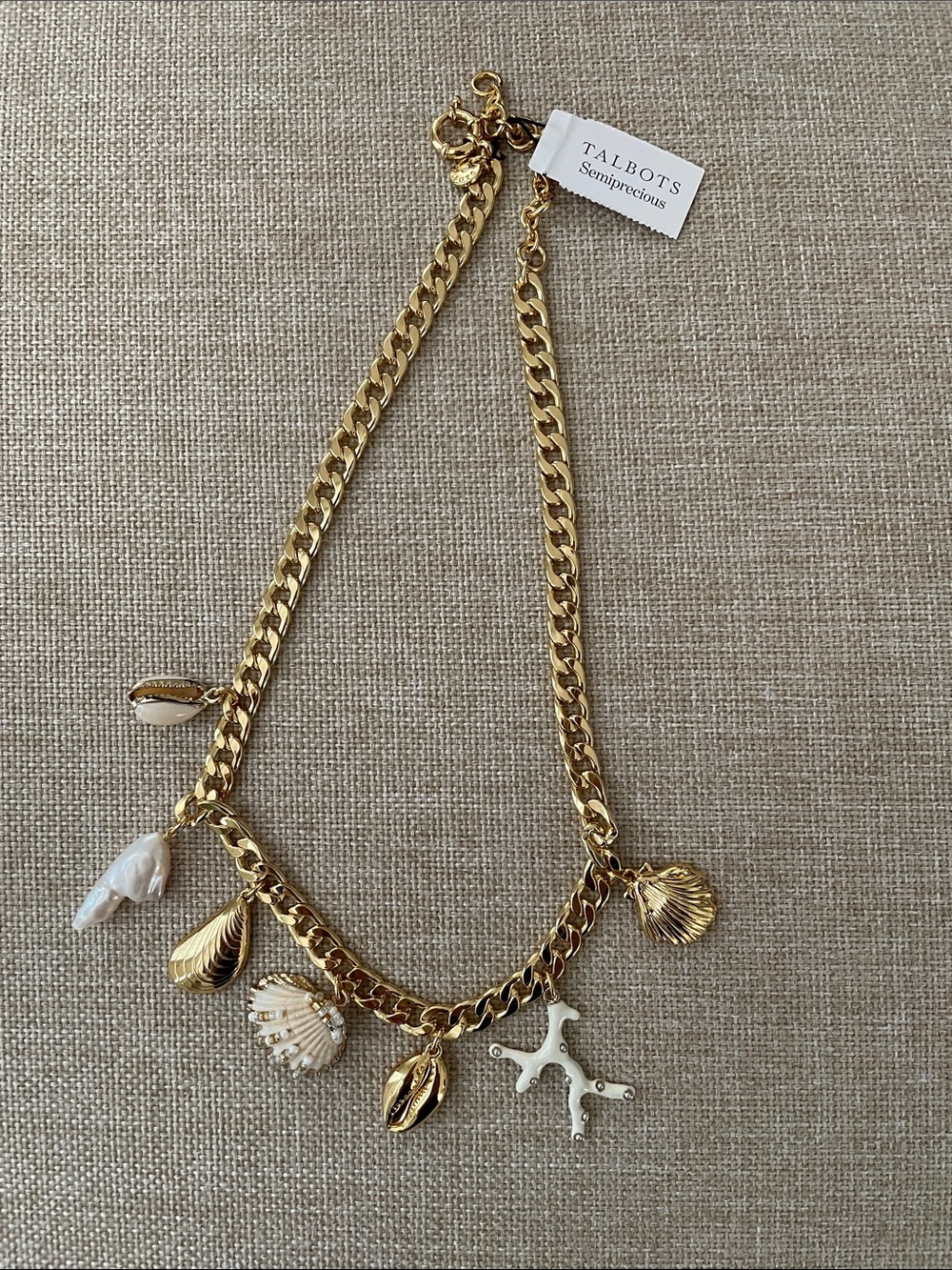 Talbots Gold-tone Shell & Coral Charm Necklace - White & Gold